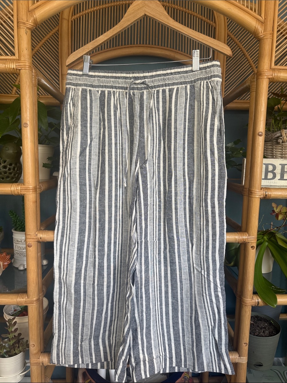 Banana Republic Gray and White Vertical Stripe Jogger Pants